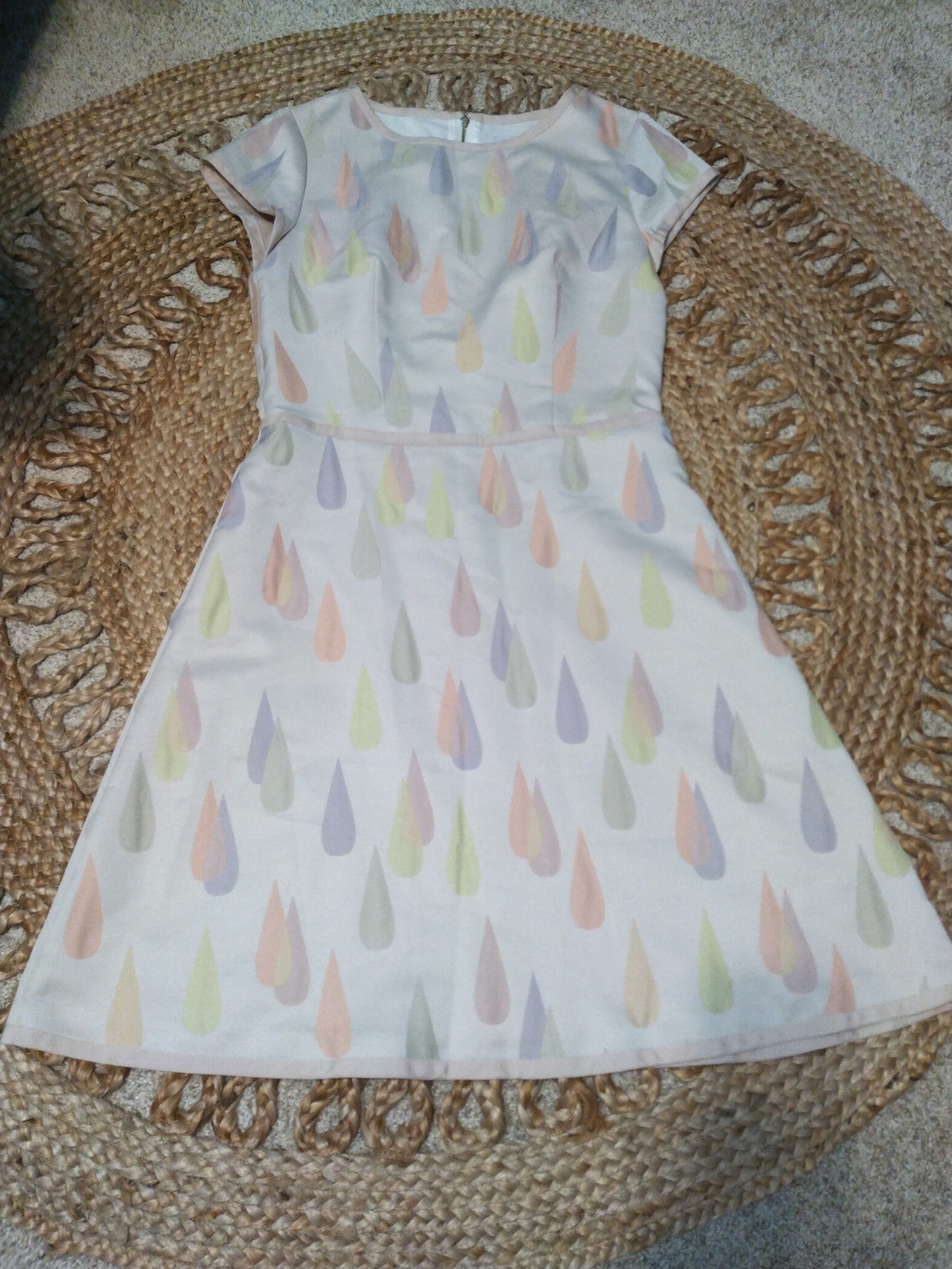 Nickolia Morozov Cream Multicolor Abstract A-Line Round Neck Dress in size 8